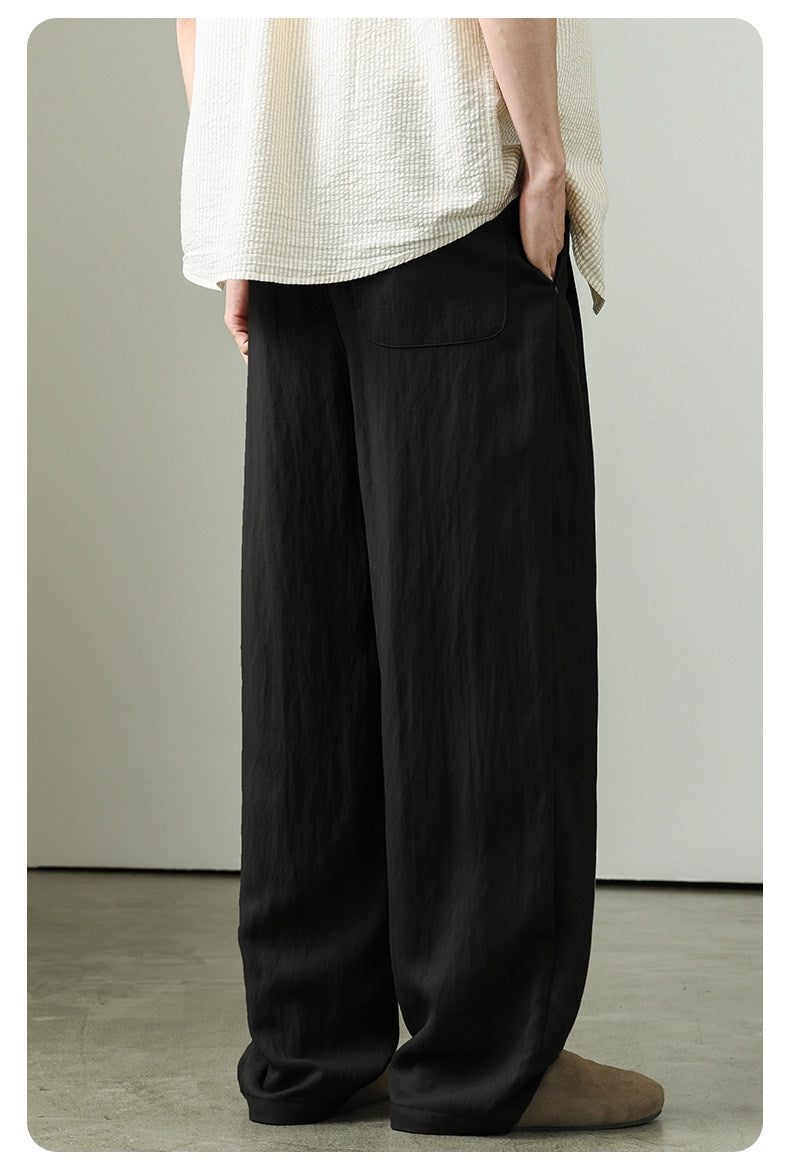 Draped Lyocell Wide Leg Pants – Loose Straight Tencel Linen Summer Ice Silk Slacks for Men – Japanese vintage | yamalin clothes | Yamalinclothes