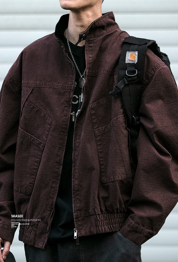 Japanese Retro Deconstructed Stand Collar Hunting Cargo Jacket – Loose Drop Shoulder for Men | Japanese vintage | yamalin clothes | Yamalinclothes