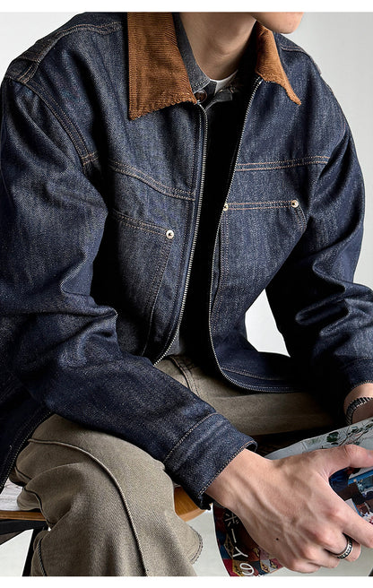 Denim Jacket – Corduroy Collar & Zip Front | Yamalinclothes