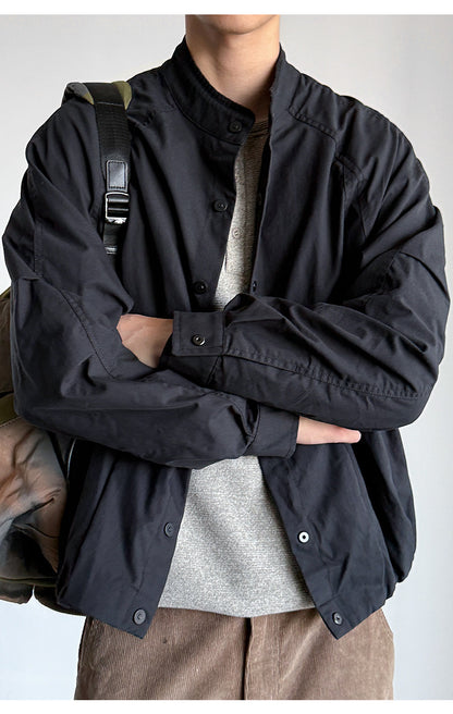 Lyocell Blend Stand-Collar Utility Jacket – Deconstructed Oversized – Japanese vintage | fall outfits 2026 | fall winter outfits | classy winter outfits | lazy comfy outfits | japanese streetwear | vintage workwear | yamalin clothes | Yamalinclothes