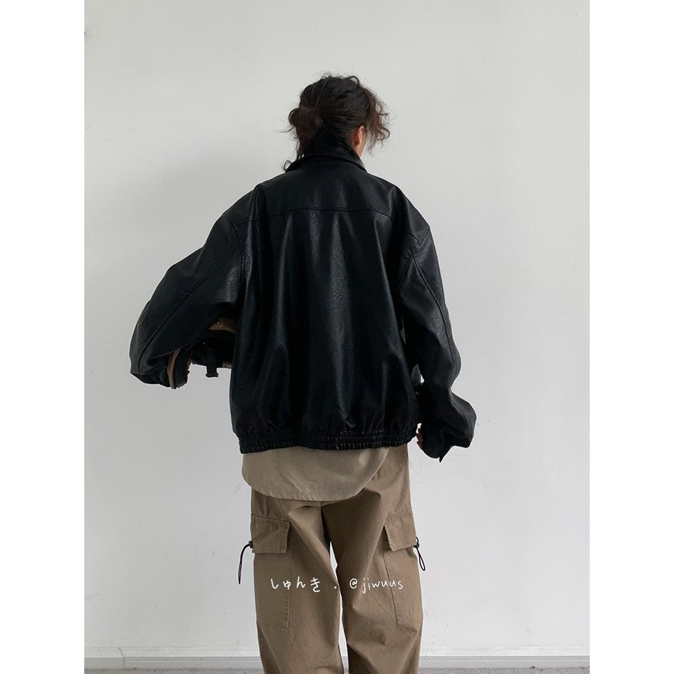 Vintage Moto Leather Jacket – Unisex PU Biker Brown Black