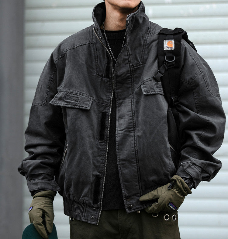 Washed Cargo Flight Jacket – Vintage Drop-Shoulder Oversized Unisex