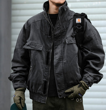 Washed Cargo Flight Jacket – Vintage Drop-Shoulder Oversized Unisex