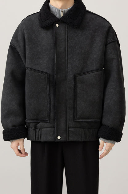 Fleece-Collar Jacket – Riveted Pockets & Boxy Fit