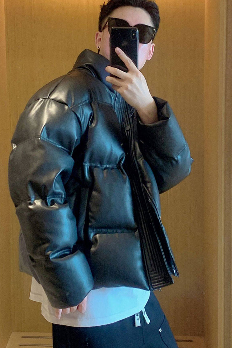 Faux Leather Down Jacket – Short Fit & Stand Collar | Yamalinclothes