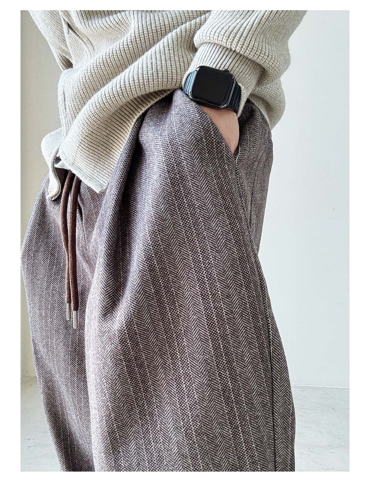 Herringbone Woolen Pants – Relaxed Straight Leg