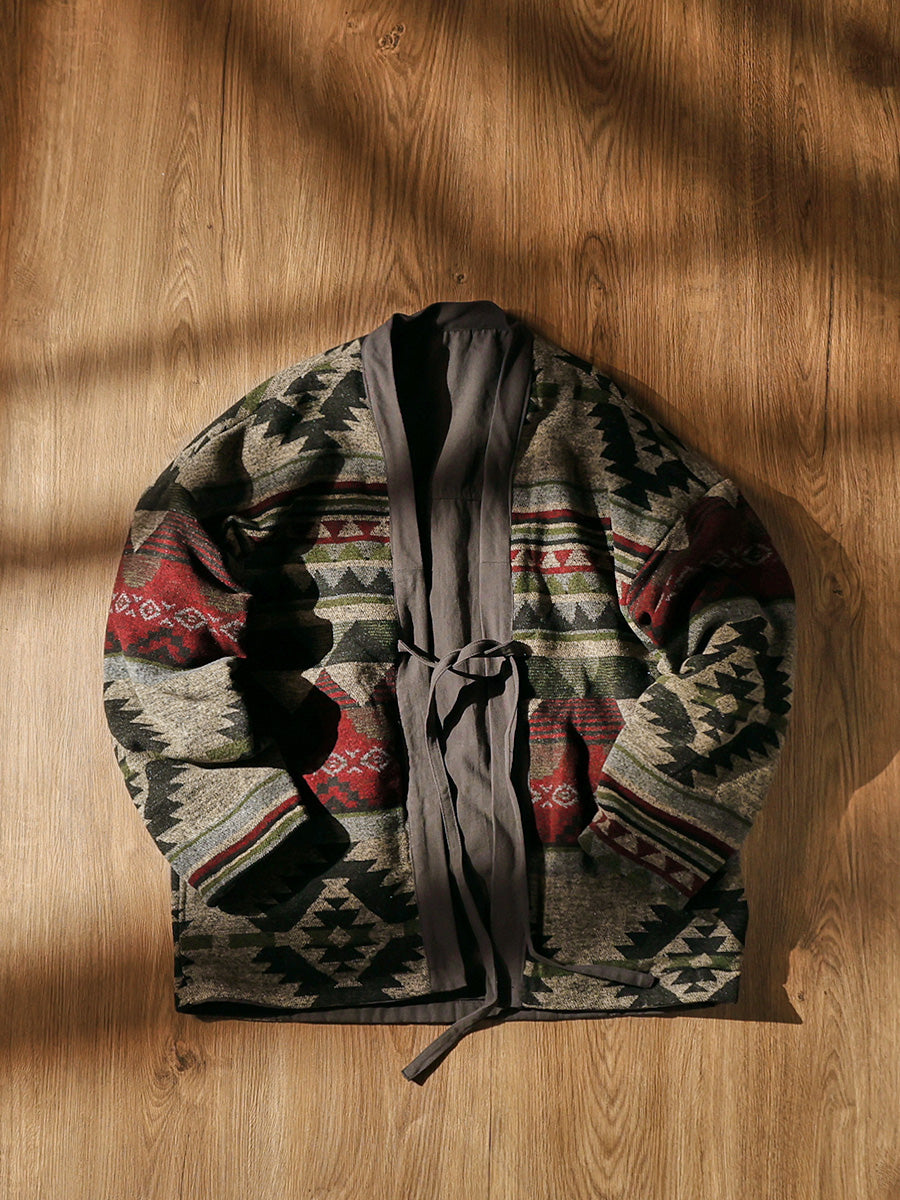 Men's Japanese Retro Reversible Cotton Robe Cardigan