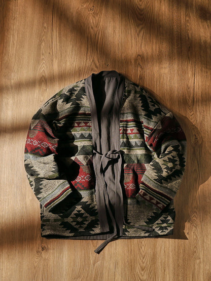 Men's Japanese Retro Reversible Cotton Robe Cardigan