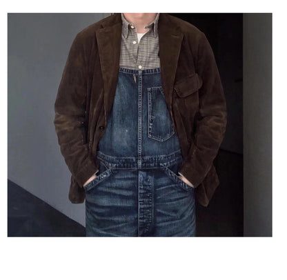 American Retro Amekaji Corduroy Safari Blazer - Casual Suit Jacket (Men)