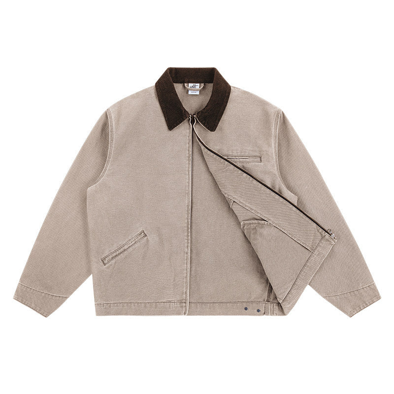 15oz Heavy Canvas Cargo Jacket – Washed Distressed Loose Oversized Streetwear