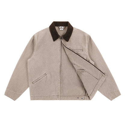 15oz Heavy Canvas Cargo Jacket – Washed Distressed Loose Oversized Streetwear