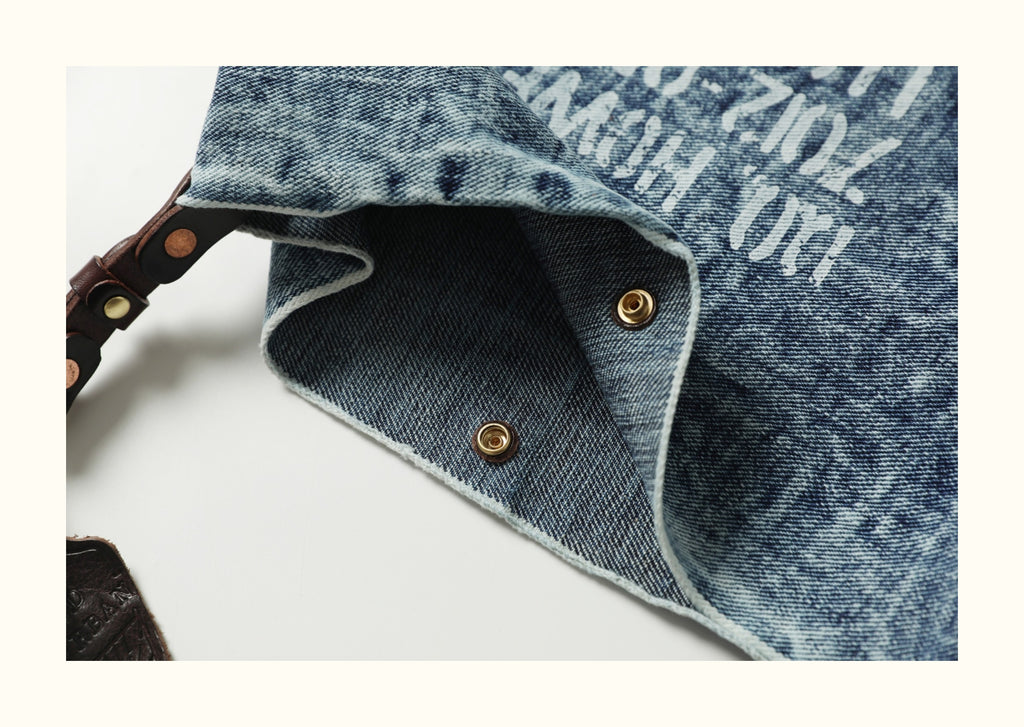 Pure Copper Hardware Imported Vegetable-Tanned Leather Hobo Bag with Denim Large Capacity Casual Bucket Bag Crossbody Bag