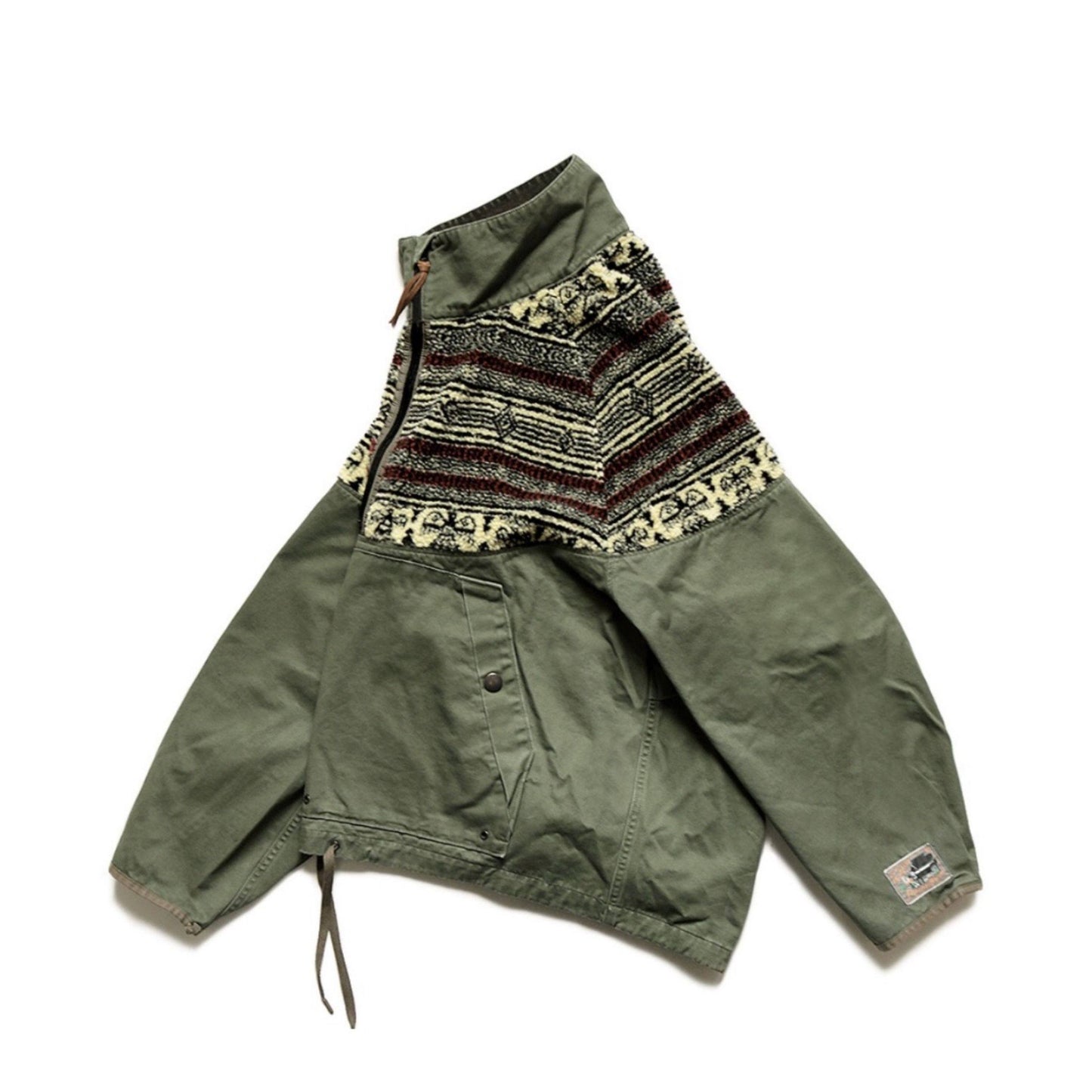 Japanese Lambswool Patchwork Workwear Jacket - Half-Turtleneck Coat (Unisex)