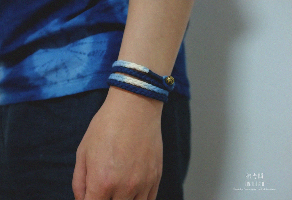Original Blue Dyed Bracelet Chinese Retro INDIGO Tie-Dye Bracelet Multi-Turn Three-Strand Braided Couple Bracelet
