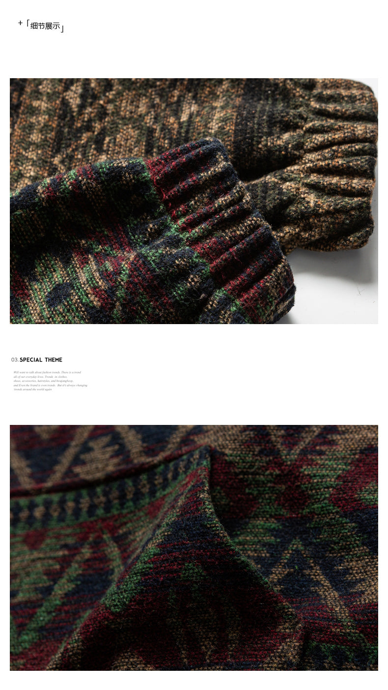 Retro Ethnic Color-Block Heavyweight Hoodie – National Trend Unisex Streetwear