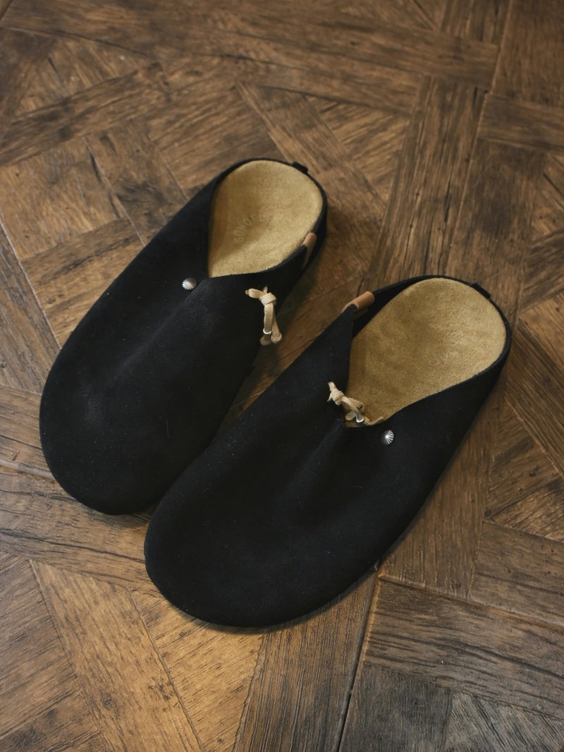 Sonofloong Retro Genuine Leather Mules - Silver Buckle Thick-Soled Cork Birkenstock Style