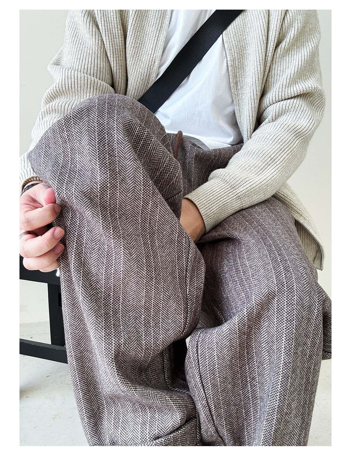 Herringbone Woolen Pants – Relaxed Straight Leg