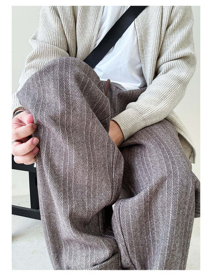 Herringbone Woolen Pants – Relaxed Straight Leg