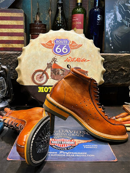 Vintage Cowhide Workwear Ankle Boots – Men's Motorcycle Riding Boots