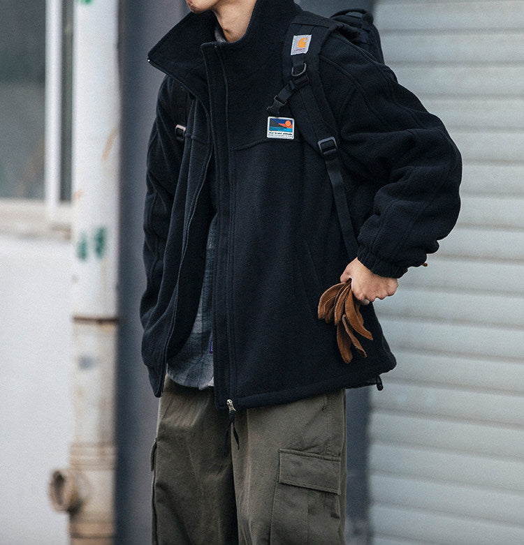 Fleece Padded Stand-Collar Zip Cardigan – Outdoor Oversized Unisex