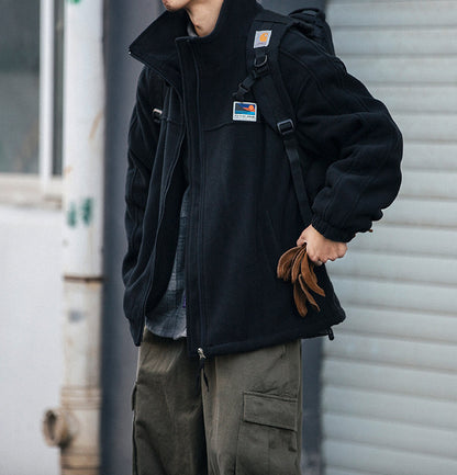 Fleece Padded Stand-Collar Zip Cardigan – Outdoor Oversized Unisex