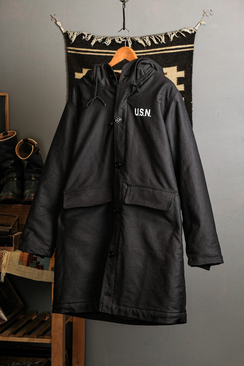 Heavy Wool Hooded Deck Parka – Long Padded Military-Style Jacket