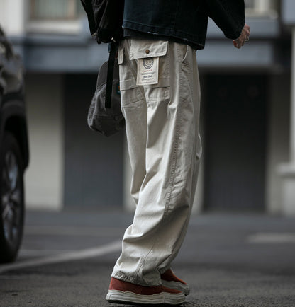 American Vintage Heavyweight Double Pleated Cargo Pants – Wide Leg Drawstring Workwear Trousers for Men | Japanese vintage | yamalin clothes | Yamalinclothes