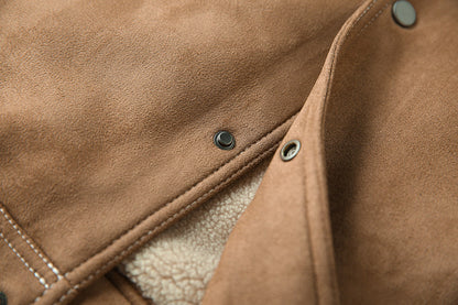 Suede Fleece Workwear Jacket – American Retro Thick Warm Unisex – Japanese vintage | fall outfits 2026 | fall winter outfits | classy winter outfits | lazy comfy outfits | japanese streetwear | vintage workwear | yamalin clothes | Yamalinclothes