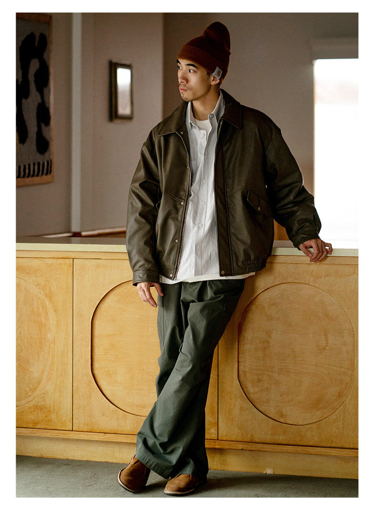 Japanese PU Leather Fleece-Lined Jacket – Men's Oversized Winter Coat – Japanese vintage | yamalin clothes | Yamalinclothes