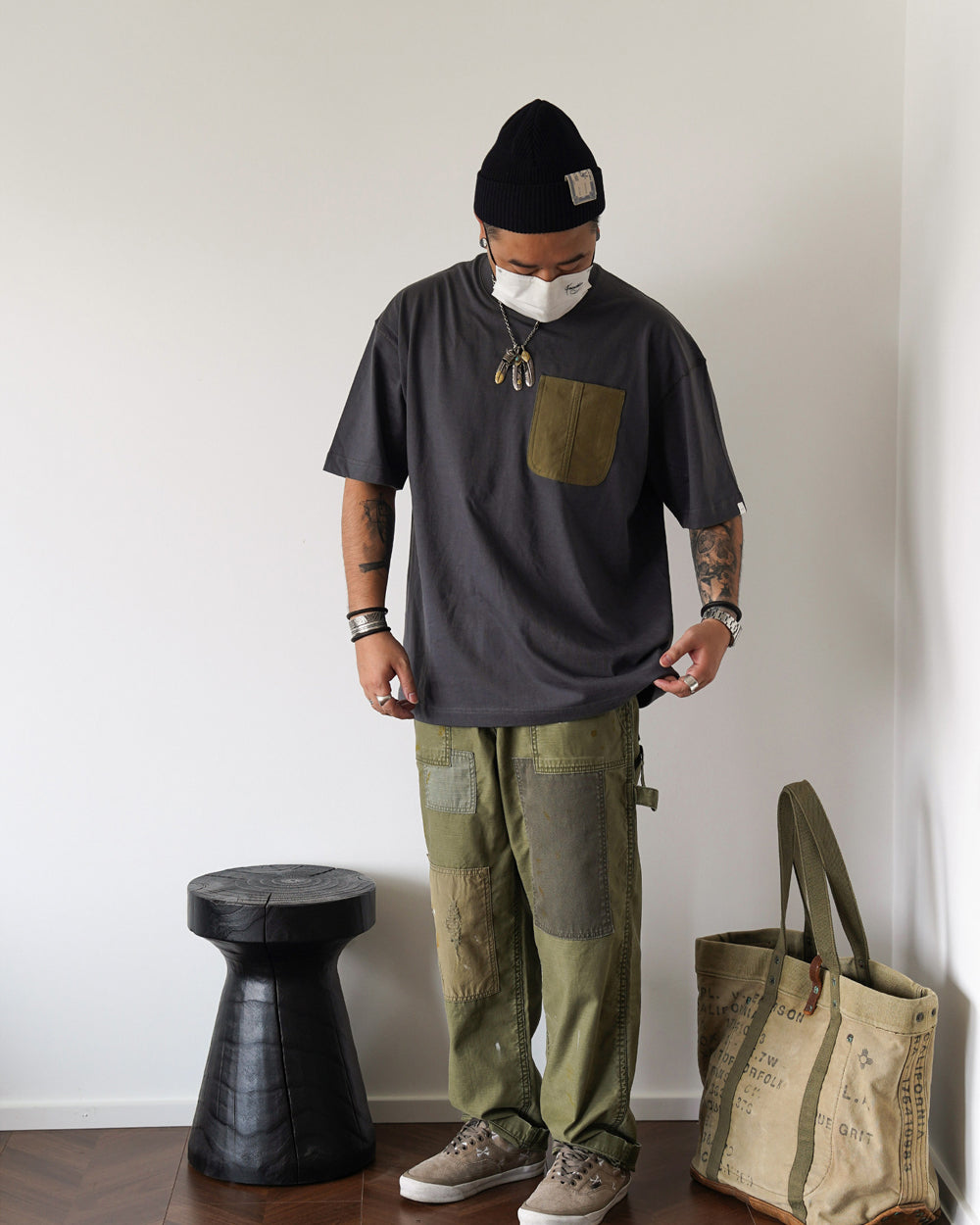 Japanese Workwear Military Pocket Tee – Unisex Loose Short Sleeve T-Shirt