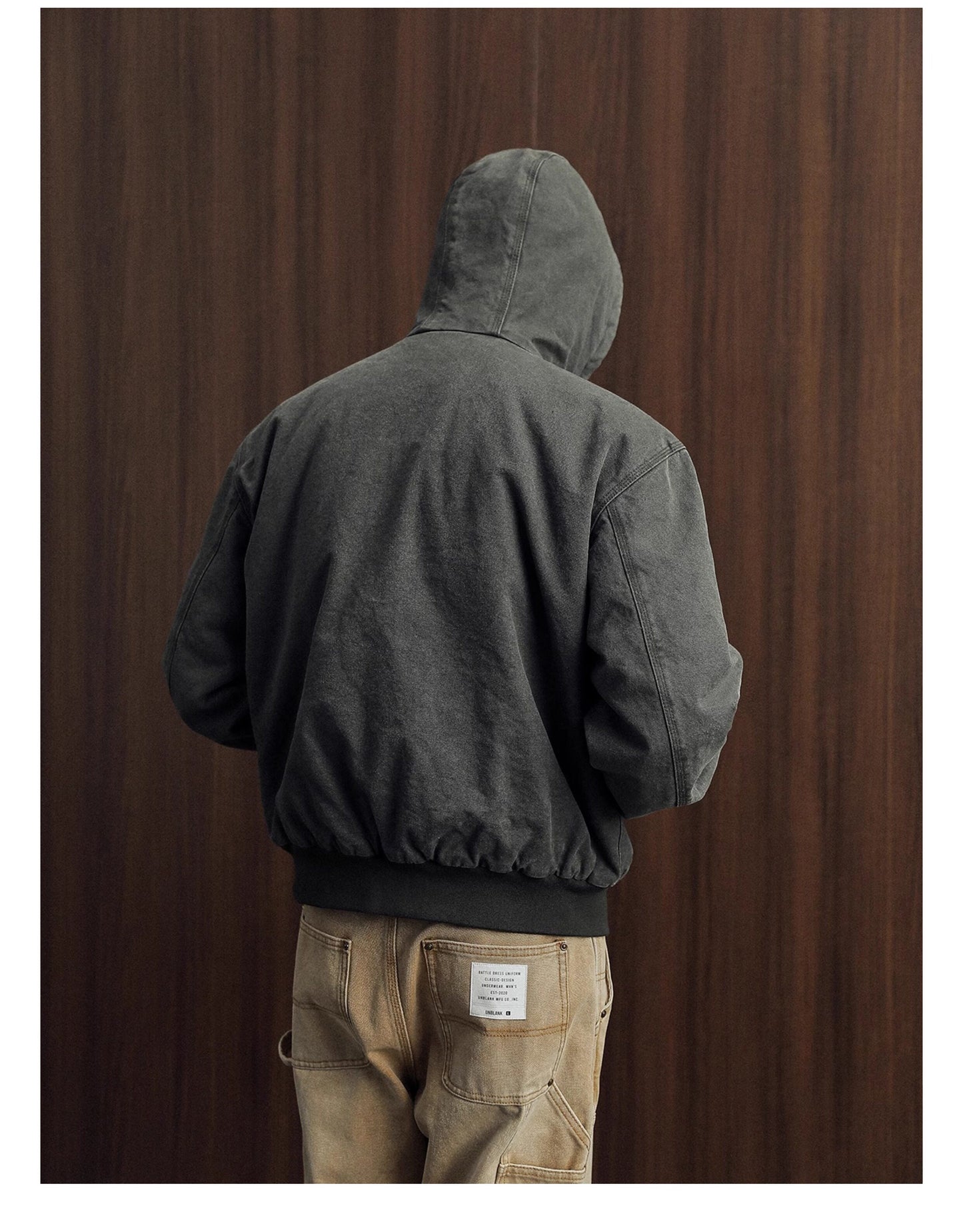 Vintage Wash Distressed Cargo Hoodie Jacket – Thermal Insulated Men's Coat