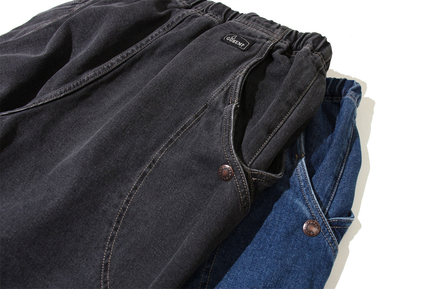 Japanese Washed Distressed Cropped Jeans – Elastic Waist Relaxed Fit Streetwear