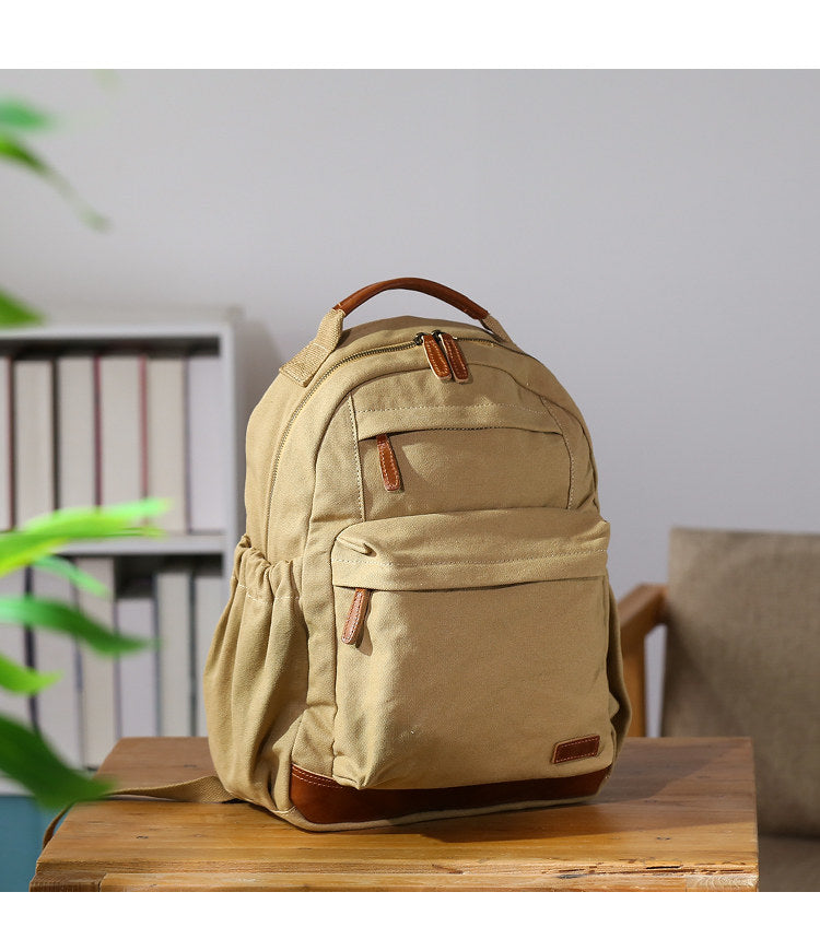 Japanese Canvas Leather Trim Backpack – Large Capacity Laptop Travel Bag – Japanese vintage | yamalin clothes | Yamalinclothes