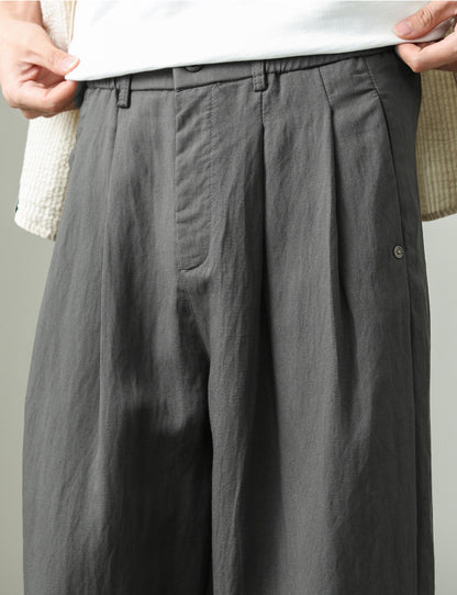 Draped Lyocell Wide Leg Pants – Loose Straight Tencel Linen Summer Ice Silk Slacks for Men – Japanese vintage | yamalin clothes | Yamalinclothes