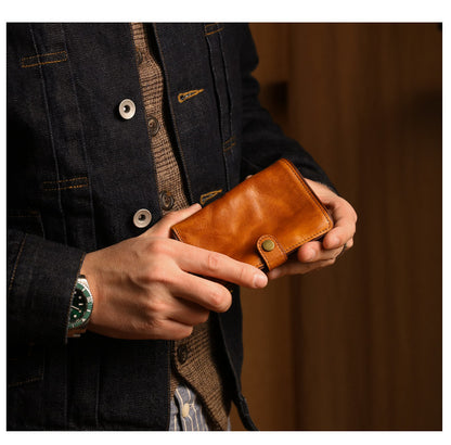 Vegetable Tanned Leather Bifold Wallet – Handmade Retro Card Holder – Japanese vintage | yamalin clothes | Yamalinclothes