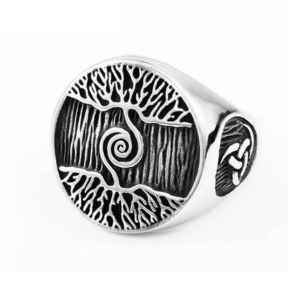 Tree of Life Titanium Steel Ring – Nordic Viking Engraved Men's Statement Ring