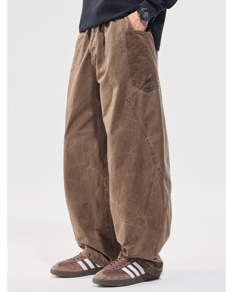 Washed Vintage Loose Tapered Pants – Men's Heavyweight Casual Trousers