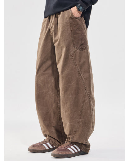 Washed Vintage Loose Tapered Pants – Men's Heavyweight Casual Trousers
