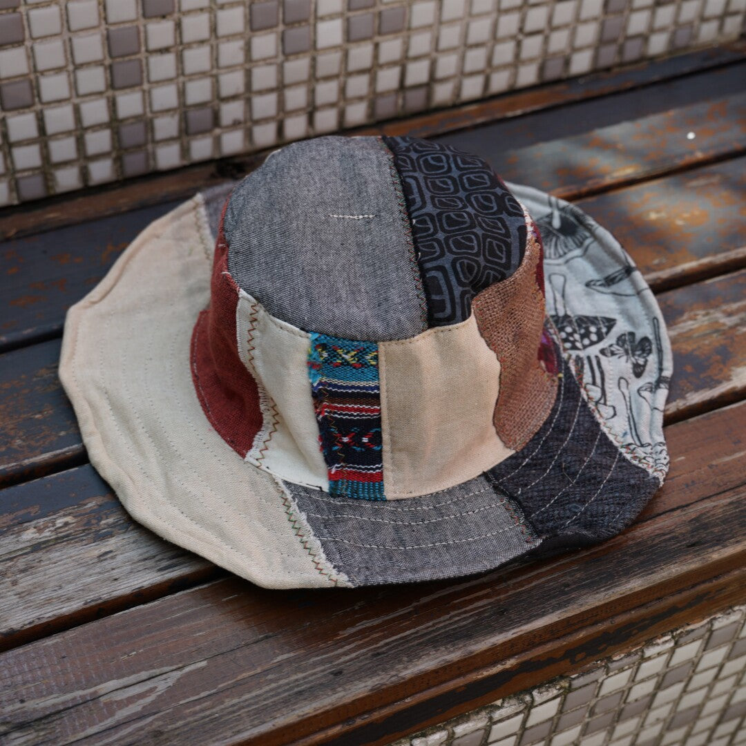 Handmade Patchwork Bucket Hat – Hemp Cotton Foldable Unisex Sun Hat