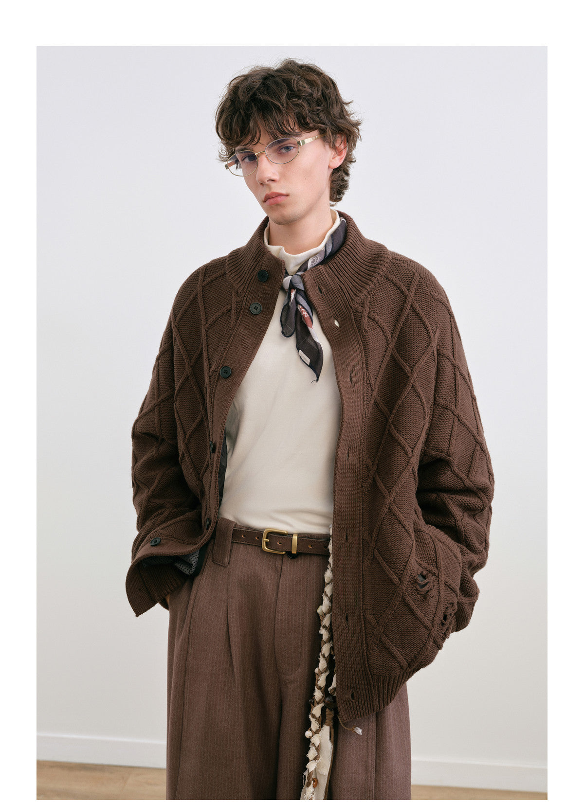 Diamond Jacquard Knit Down Jacket – Men's Oversized Sweater Puffer Coat