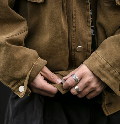 Washed Patchwork Lapel Cargo Jacket – American Retro Oversized Unisex