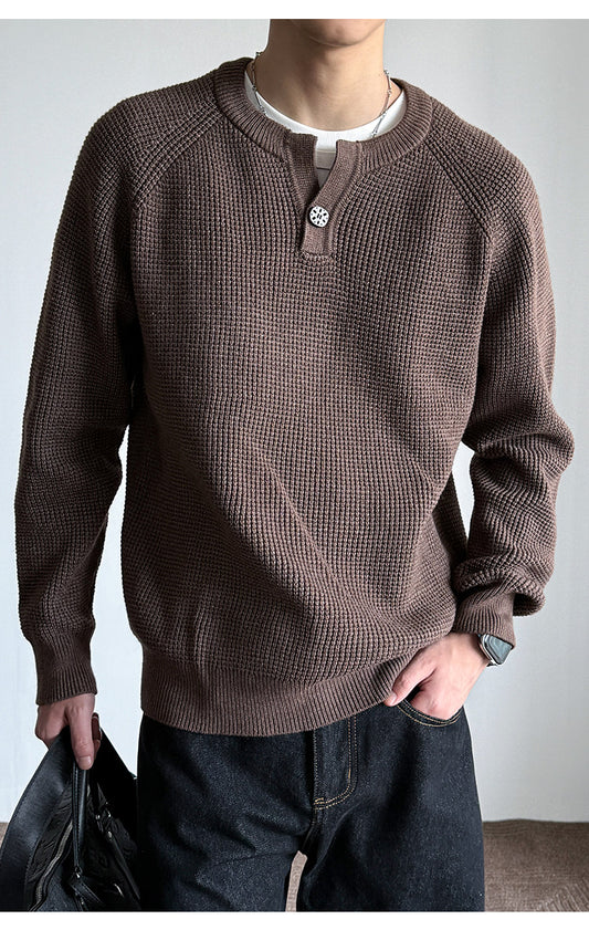 590G Anti-Pilling Henry Collar Button Knit Sweater – Japanese Loose Unisex – Sweater pullover | japanese streetwear | vintage workwear | unisex | Yamalinclothes