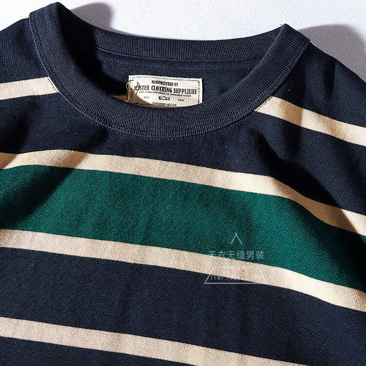 Heavy 300g Cotton Striped Long Sleeve T-Shirt – Japanese Retro Loose Unisex – T-Shirts | japanese streetwear | vintage workwear | unisex | Yamalinclothes
