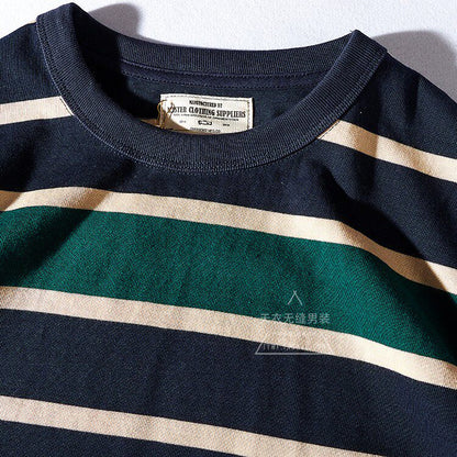 Heavy 300g Cotton Striped Long Sleeve T-Shirt – Japanese Retro Loose Unisex – T-Shirts | japanese streetwear | vintage workwear | unisex | Yamalinclothes