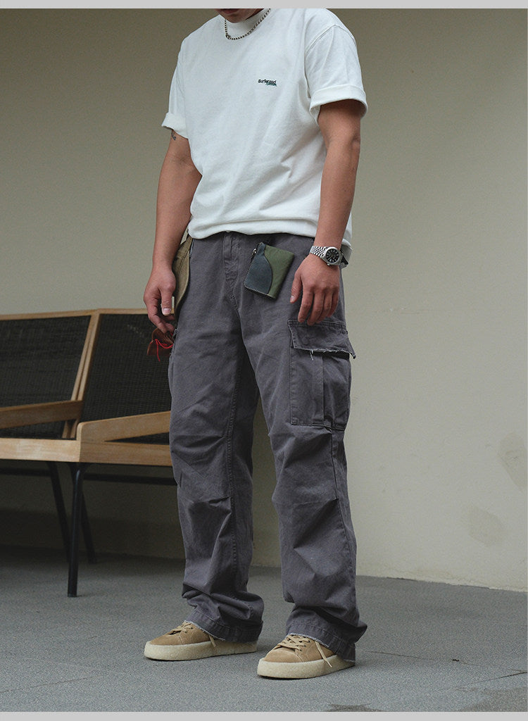 Washed Straight-Leg Cargo Pants – Heavyweight Vintage – Pants | japanese streetwear | vintage workwear | unisex | Yamalinclothes
