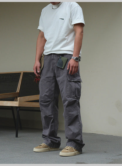 Washed Straight-Leg Cargo Pants – Heavyweight Vintage – Pants | japanese streetwear | vintage workwear | unisex | Yamalinclothes
