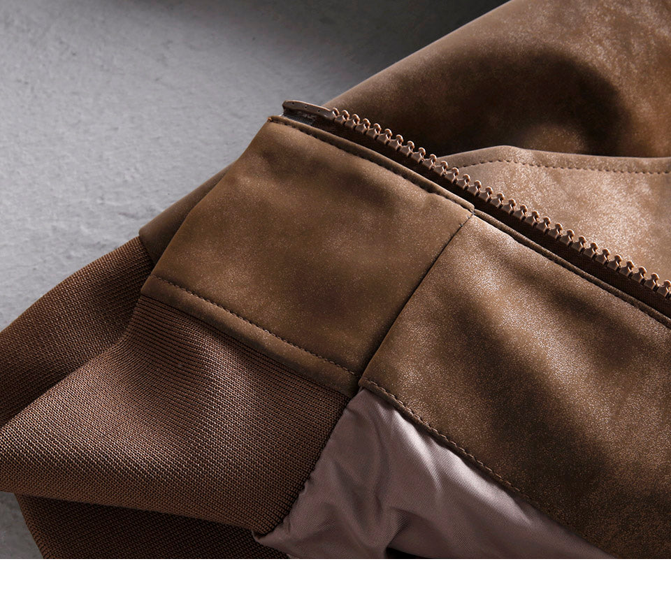 American Vintage Suede PU Leather Stand-Collar Jacket – Oversized Men’s Moto Coat
