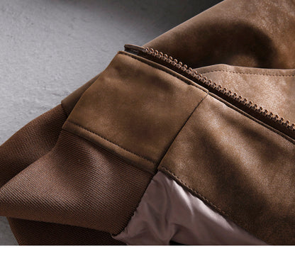 American Vintage Suede PU Leather Stand-Collar Jacket – Oversized Men’s Moto Coat