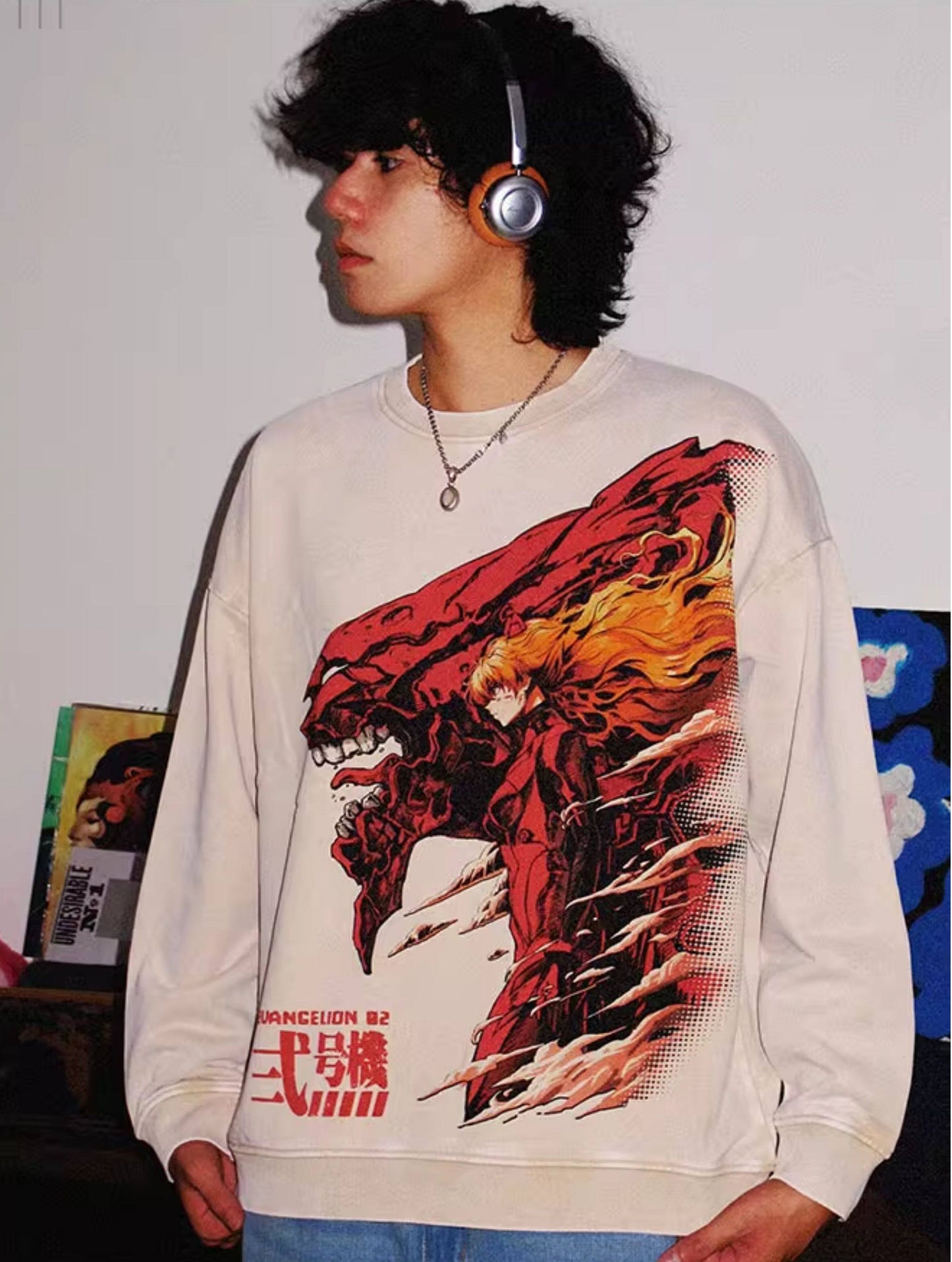 Evangelion Asuka Unit-02 Sweatshirt - Washed Vintage Cotton Crewneck (Unisex)