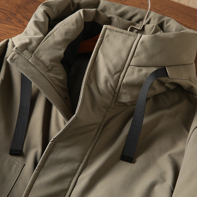 Men's Plus Size Workwear Down Jacket - Export Factory Cut Label Hooded Mid-Length Winter Coat